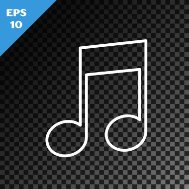 Beyaz çizgi Müzik notası, ton simgesi şeffaf koyu arkaplanda izole edilmiş. Vektör İllüstrasyonu