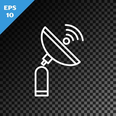 Beyaz çizgi Radar simgesi şeffaf koyu arkaplanda izole edildi. Arama sistemi. Uydu sinyali. Vektör İllüstrasyonu