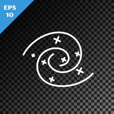 Beyaz çizgi Kara Delik simgesi şeffaf karanlık arkaplanda izole edildi. Uzay deliği. Collapsar. Vektör İllüstrasyonu