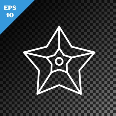 Beyaz çizgi Noel yıldızı simgesi, şeffaf karanlık arka planda izole edilmiş. Mutlu Noeller ve mutlu yıllar. Vektör İllüstrasyonu