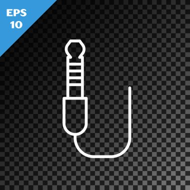 Beyaz çizgi Ses Jack simgesi, şeffaf koyu arkaplanda izole edildi. Bağlantı ses ekipmanları için ses kablosu. Fiş kablosu. Müzik aleti. Vektör İllüstrasyonu