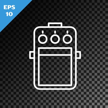 Beyaz çizgi Gitar pedalı simgesi, şeffaf koyu arkaplanda izole edilmiş. Müzik aletleri. Vektör İllüstrasyonu