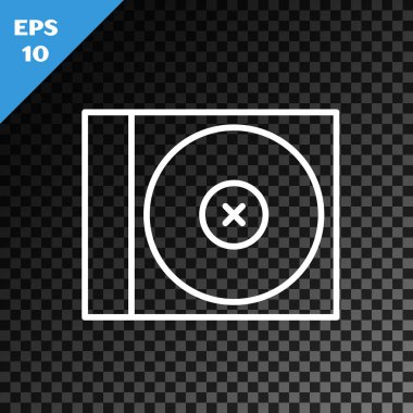 Beyaz çizgi CD veya Dvd disk simgesi, şeffaf koyu arkaplanda izole edildi. Küçük disk işareti. Vektör İllüstrasyonu