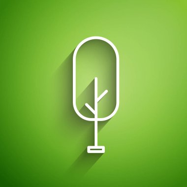 Yeşil arkaplanda beyaz çizgi ağaç simgesi izole edildi. Orman sembolü. Vektör İllüstrasyonu