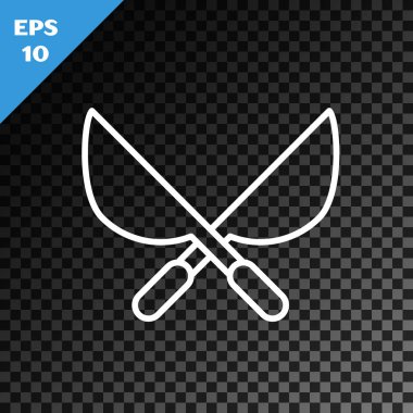 Şeffaf koyu arkaplanda izole edilmiş simgeyi budamak için beyaz çizgili el yapımı makas. Ahşap saplı budama makası. Vektör İllüstrasyonu