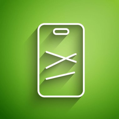 Beyaz çizgi kesme tahtası simgesi yeşil arkaplanda izole edildi. Kesme tahtası sembolü. Vektör İllüstrasyonu