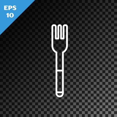 Saydam koyu arka planda yalıtılmış beyaz çizgi Çatal simgesi. Çatal bıçak takımı sembolü. Vektör İllüstrasyonu