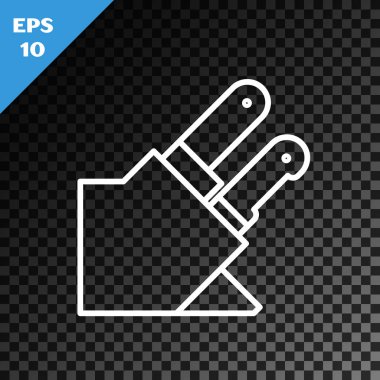 Saydam koyu arka planda yalıtılmış beyaz çizgi Bıçak simgesi. Çatal bıçak takımı sembolü. Vektör İllüstrasyonu