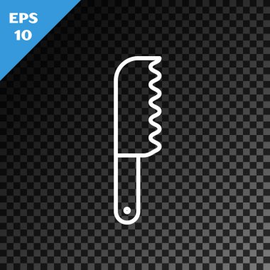 Beyaz çizgili ekmek bıçağı simgesi, şeffaf koyu arkaplanda izole edilmiş. Çatal bıçak sembolü. Vektör İllüstrasyonu