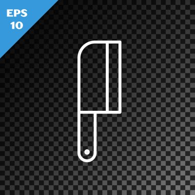 Beyaz çizgi Et Helikopteri simgesi şeffaf koyu arkaplanda izole edildi. Et için mutfak bıçağı. Kasap bıçağı. Vektör İllüstrasyonu