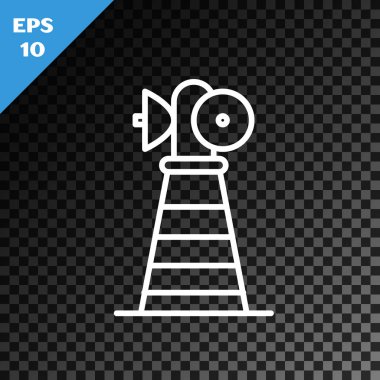 Beyaz çizgi anten simgesi şeffaf koyu arkaplanda izole edildi. Radyo anteni kablosuz. Teknoloji ve ağ sinyali radyo anteni. Vektör İllüstrasyonu