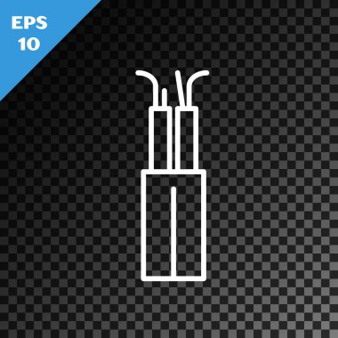 Beyaz çizgi elektrik kablo simgesi, şeffaf koyu arkaplanda izole edildi. Vektör İllüstrasyonu