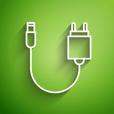 Beyaz çizgi Charger simgesi yeşil arkaplanda izole edildi. Vektör İllüstrasyonu