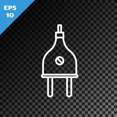 Beyaz çizgi elektrik dolgu simgesi, şeffaf koyu arkaplanda izole edildi. Bağlantı kavramı ve elektriğin kesilmesi. Vektör İllüstrasyonu