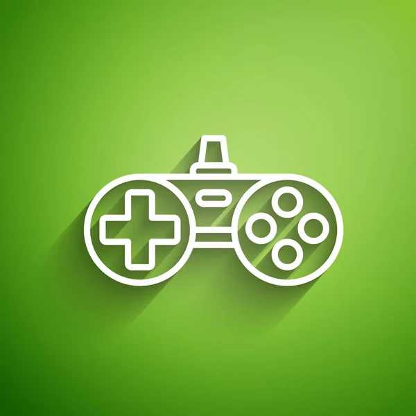 White line Gamepad icon isolated on green background. Game controller. Vector Illustration — Stock Vector