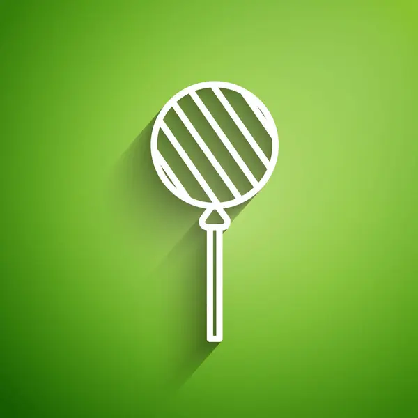 Witte lijn Lollipop pictogram geïsoleerd op groene achtergrond. Eten, heerlijk symbool. Vector Illustratie — Stockvector