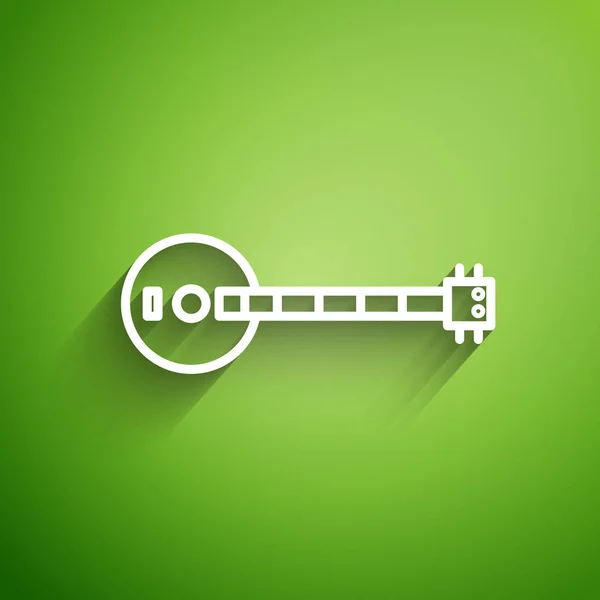 Witte lijn Banjo pictogram geïsoleerd op groene achtergrond. Muziekinstrument. Vector Illustratie — Stockvector