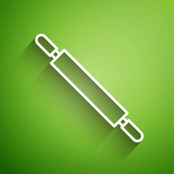 Witte lijn Rolling pin pictogram geïsoleerd op groene achtergrond. Vector Illustratie — Stockvector