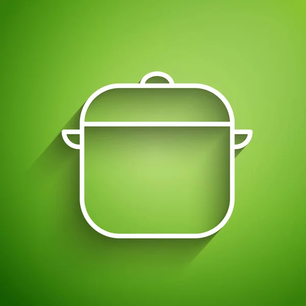 Λευκή γραμμή Μαγείρεμα εικονίδιο κατσαρόλα απομονώνονται σε πράσινο φόντο. Βράζω ή στιφάδο σύμβολο τροφίμων. Εικονογράφηση διανύσματος — Διανυσματικό Αρχείο
