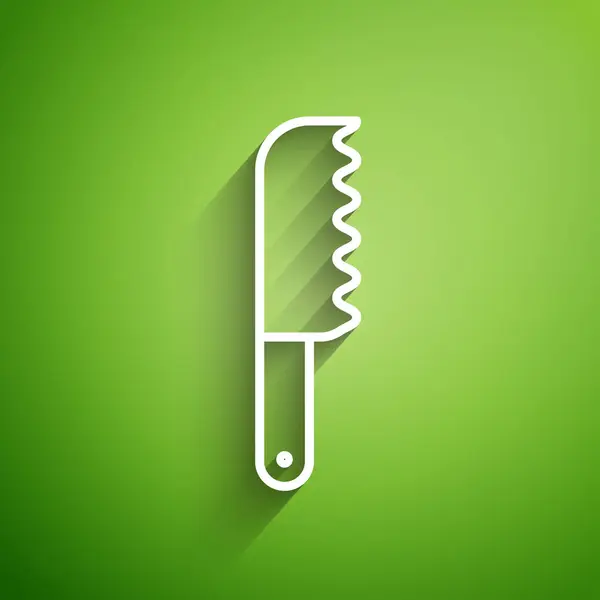 Línea blanca Icono de cuchillo de pan aislado sobre fondo verde. Símbolo de cubertería. Ilustración vectorial — Vector de stock