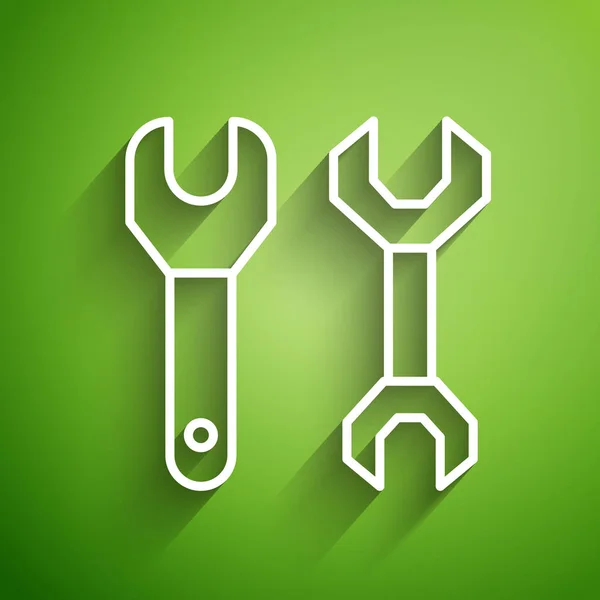 White line Spanner icon isolated on green background. Vector Illustration — 스톡 벡터