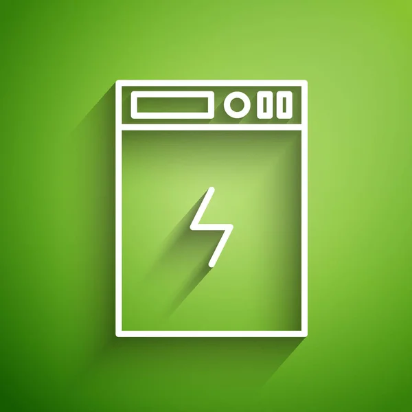 White line Power bank icon isolated on green background. Portable charging device. Vector Illustration — Stock Vector