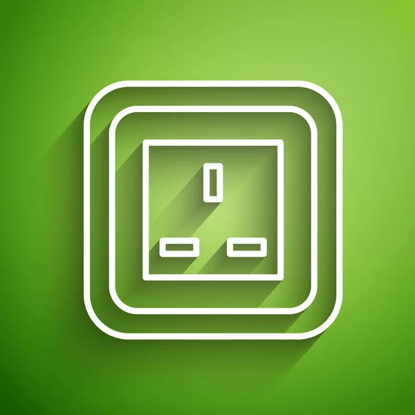 Witte lijn Elektrisch stopcontact pictogram geïsoleerd op groene achtergrond. Stroomaansluiting. Rosette symbool. Vector Illustratie — Stockvector