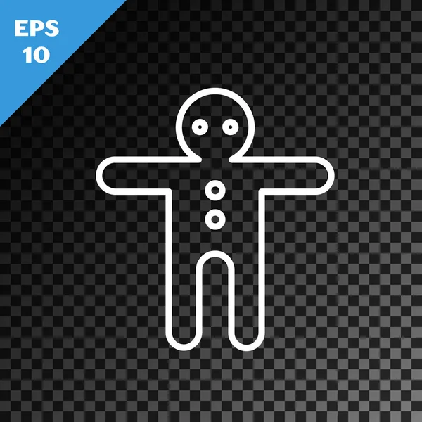 White line Holiday gingerbread man cookie icon isolated on transparent dark background. Cookie in shape of man with icing. Vector Illustration Stock Vector