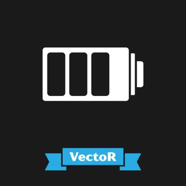 Beyaz Pil şarj seviyesi gösterge simgesi siyah arka planda yalıtılmış. Vektör İllüstrasyonu