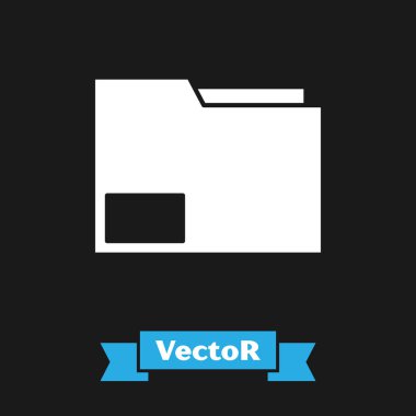 Beyaz Belge klasörü simgesi siyah arkaplanda izole edildi. Muhasebe klasörü sembolü. Muhasebe yönetimi. Vektör İllüstrasyonu