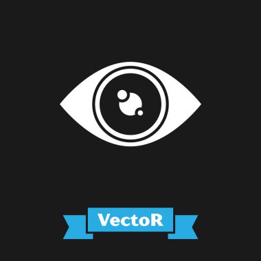 Beyaz Göz simgesi siyah arkaplanda izole edildi. Vektör İllüstrasyonu