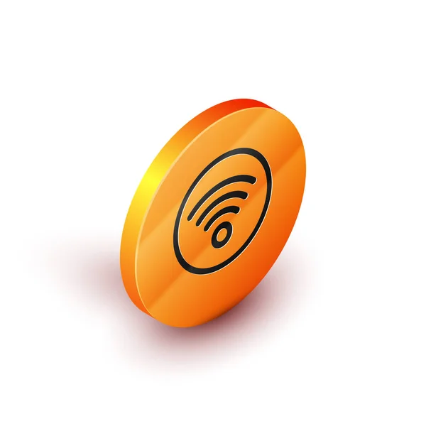 Isometrisches Symbol für das drahtlose Internet-Netzwerk Wi-Fi auf weißem Hintergrund. Orangefarbener Kreis. Vektorillustration — Stockvektor