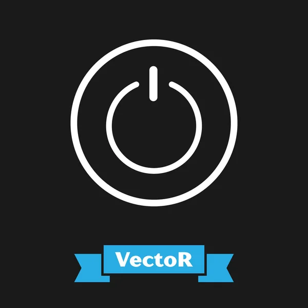 Icono de botón de encendido blanco aislado sobre fondo negro. Firma inicial. Ilustración vectorial — Vector de stock