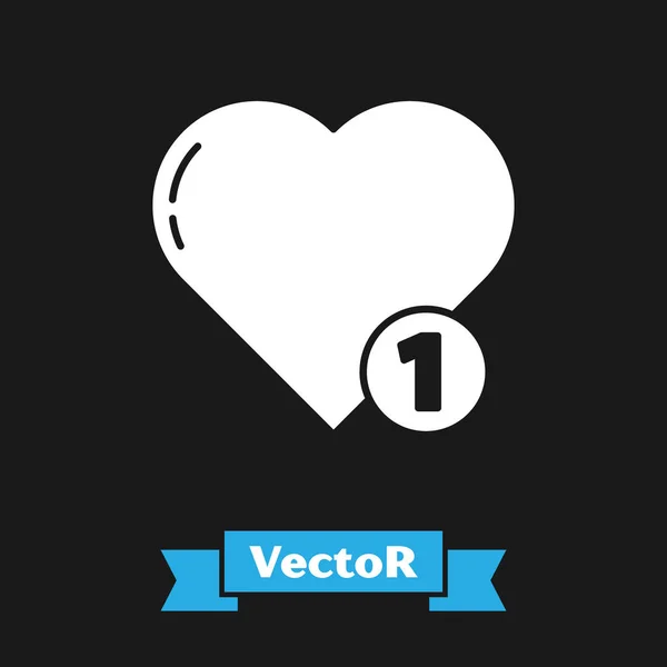 White Like and heart icon isolated on black background. Counter Notification Icon. Follower Insta. Vector Illustration — Stock Vector