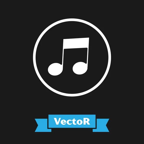 Nota de música blanca, icono de tono aislado sobre fondo negro. Ilustración vectorial — Vector de stock