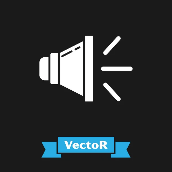 Weißes Lautsprechervolumen, Audio-Sprachton-Symbol, Medienmusik-Symbol isoliert auf schwarzem Hintergrund. Vektorillustration — Stockvektor