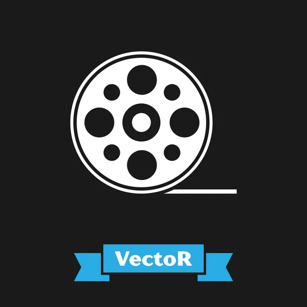 Icono de carrete de película blanca aislado sobre fondo negro. Ilustración vectorial — Vector de stock