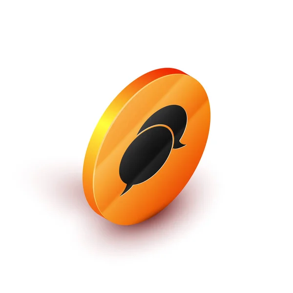 Ícone de bate-papo de bolha de fala isométrica isolado no fundo branco. Ícone da mensagem. Comunicação ou comentário símbolo de chat. Botão laranja círculo. Ilustração vetorial — Vetor de Stock