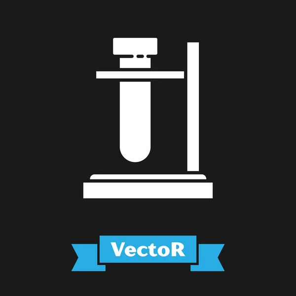 Reagenzglas-Kolben auf Standsymbol isoliert auf schwarzem Hintergrund. Laborgeräte. Vektorillustration — Stockvektor