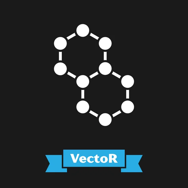 Icono de molécula blanca aislado sobre fondo negro. Estructura de moléculas en química, profesores de ciencias innovador cartel educativo. Ilustración vectorial — Vector de stock