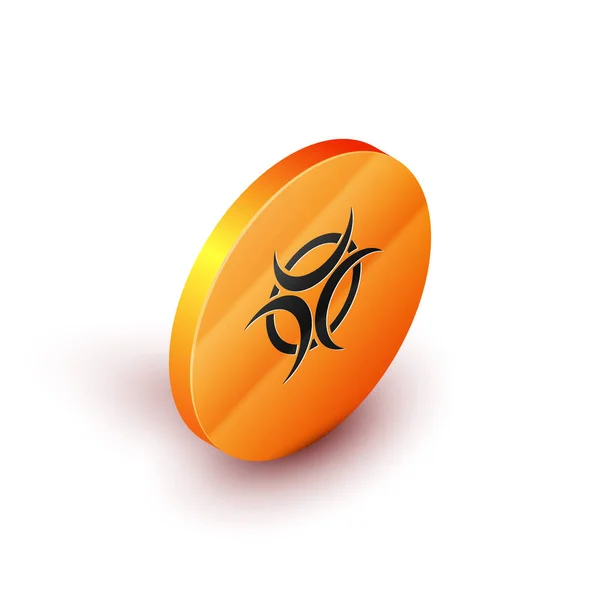 Ícone de símbolo de risco biológico isométrico isolado no fundo branco. Botão laranja círculo. Ilustração vetorial —  Vetores de Stock