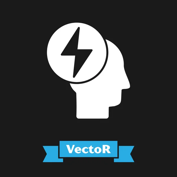 Icona con testa bianca e simbolo elettrico isolata su sfondo nero. Illustrazione vettoriale — Vettoriale Stock