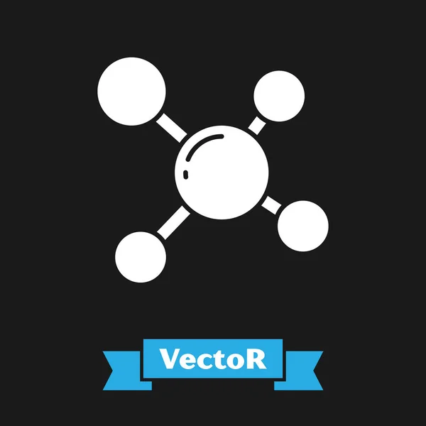 Ícone Molécula branca isolado no fundo preto. Estrutura de moléculas em química, professores de ciências cartaz educacional inovador. Ilustração vetorial — Vetor de Stock