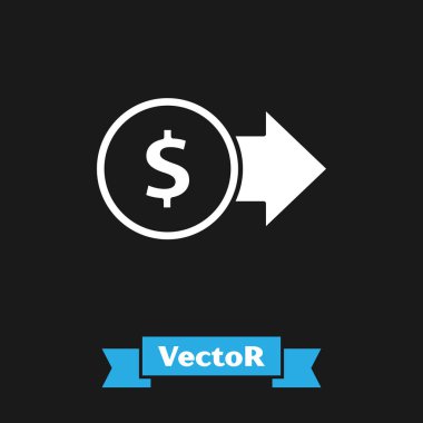 Siyah arkaplanda dolar sembolü olan beyaz sikke parası. Bankacılık işareti. Para sembolü. Vektör İllüstrasyonu