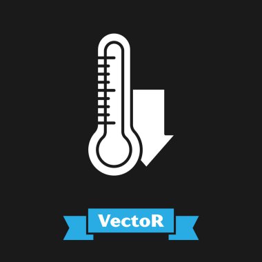Beyaz Meteoroloji termometresi siyah arkaplanda izole edilmiş ikonu ölçüyor. Termometre termometresi sıcak ya da soğuk hava gösteriyor. Vektör İllüstrasyonu