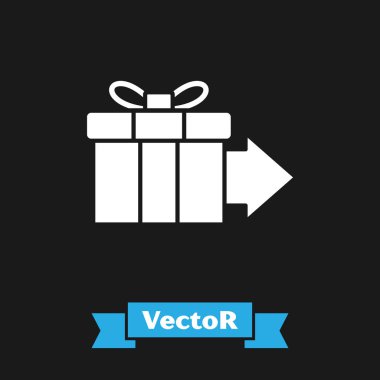 Siyah arka planda yalıtılmış Beyaz Hediye kutusu simgesi. Vektör İllüstrasyonu