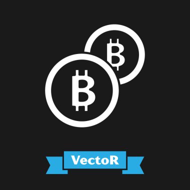 Beyaz Cryptocurrency sikke Bitcoin simgesi siyah arka plan üzerinde izole. Fiziksel biraz para. Blockchain tabanlı güvenli kripto para birimi. Vektör İllüstrasyonu