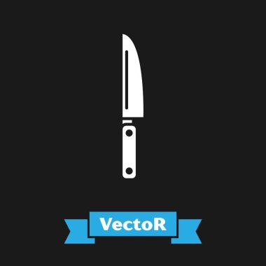 Siyah arka planda izole beyaz bıçak simgesi. Çatal bıçak sembolü. Vektör Illustration