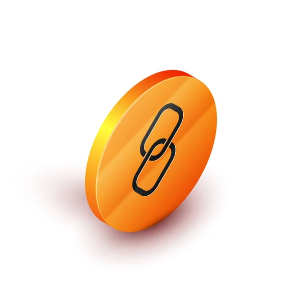 Icono isométrico de eslabón de cadena aislado sobre fondo blanco. Enlace único. Botón círculo naranja. Ilustración vectorial — Archivo Imágenes Vectoriales