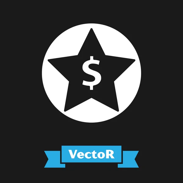 Weißer Stern und Dollarsymbol isoliert auf schwarzem Hintergrund. Favorit, beste Bewertung, Auszeichnungssymbol. Vektorillustration — Stockvektor